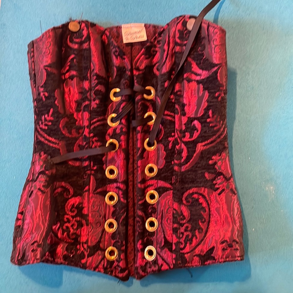Damsel in this Dress over bust corset in red size small 26.5” waist
